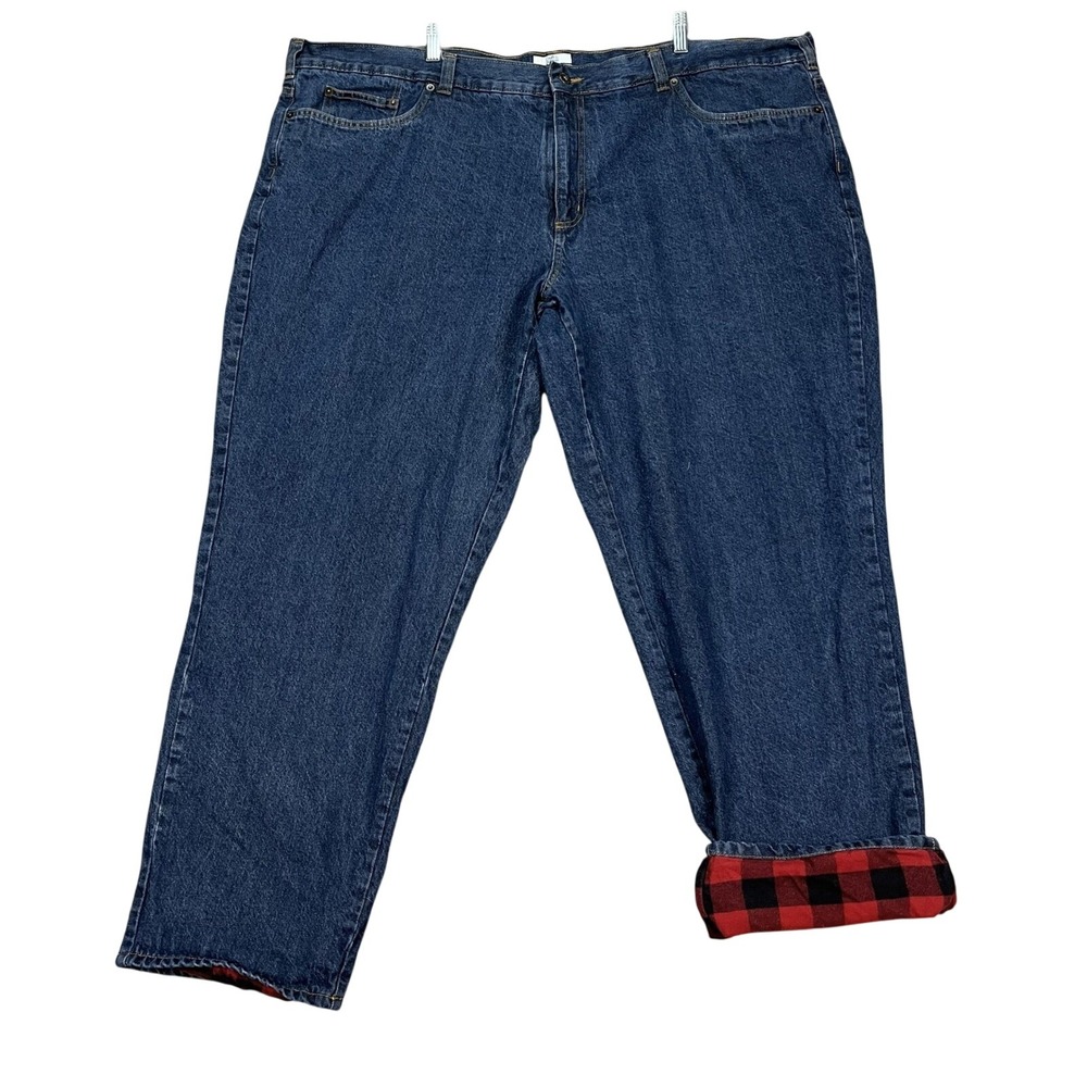 Croft Barrow Jeans Mens 52x32 Medium Wash Denim Straight Leg Flannel Lined‎ EUC